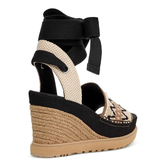 UGG Womens Black 2" Platform Wrapping-Ankle Abbot Toe Wedge Espadrille Shoes 8.5 - Picture 2 of 4